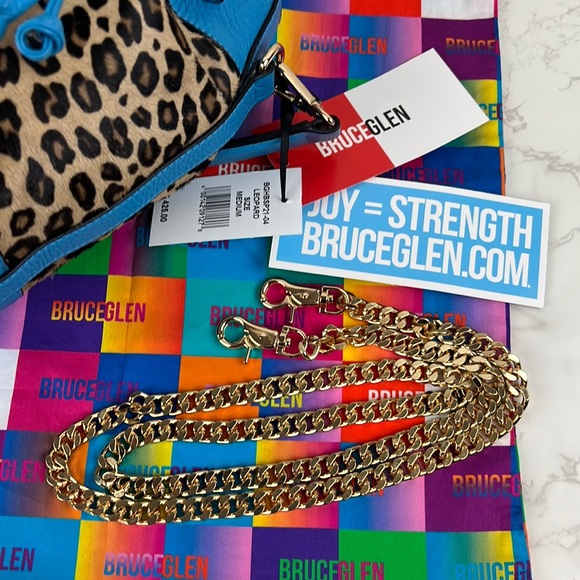 BruceGlen Leopard Bucket Bag Electric Sky Blue - Picture 9 of 16